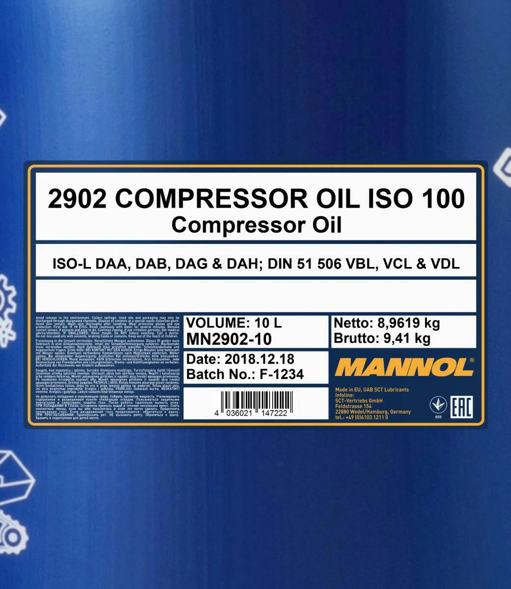 10L Mannol Compressor Oil ISO 100 Kompressoröl (MN2902-10) – Bild 2