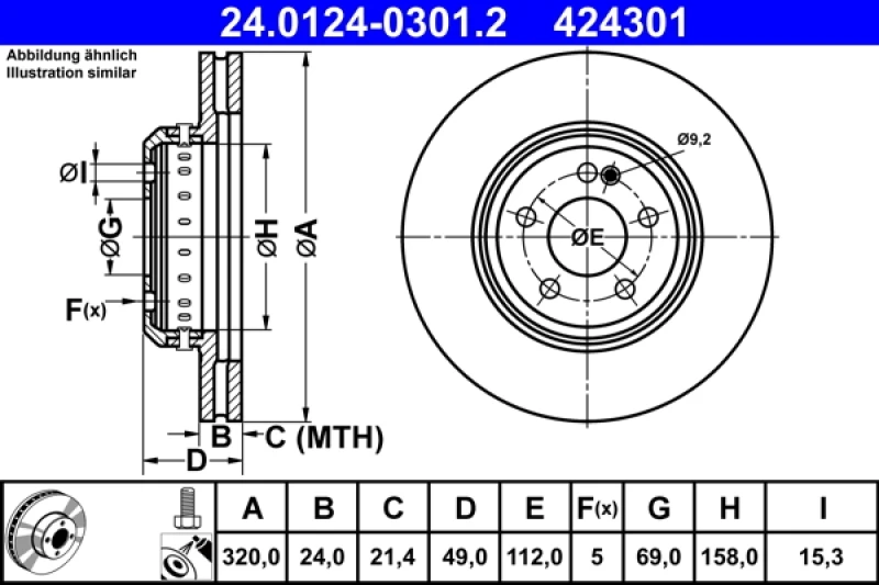 2x ATE Bremsscheibe (24.0124-0301.2)